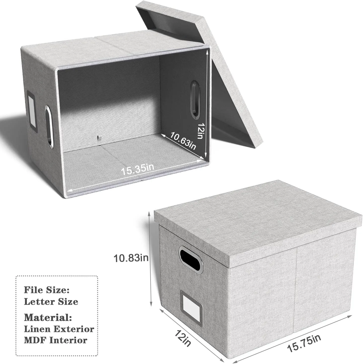Oterri File Organizer With Lid - Filing Box for Letter/Legal Folder Storage, Portable Hanging File for Office/Decor/Home, 1 Pack, Gray-White