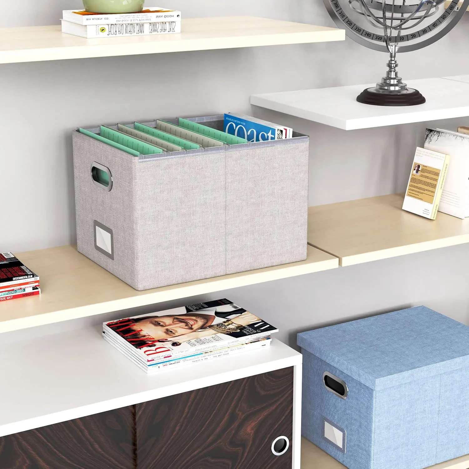 Oterri File Organizer With Lid - Filing Box for Letter/Legal Folder Storage, Portable Hanging File for Office/Decor/Home, 1 Pack, Gray-White
