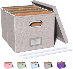 Oterri File Organizer With Lid, Portable Hanging File Box for Letter/Legal Folder Storage, Office/Decor/Home, 1 Pack, Gray