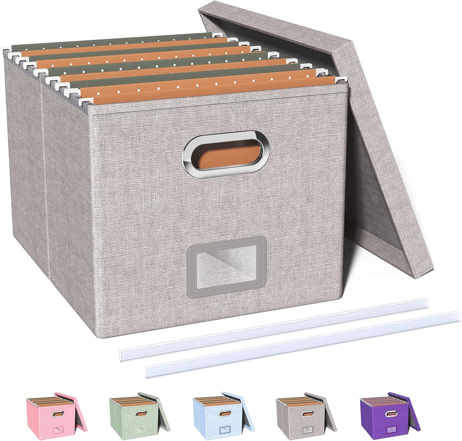 Oterri File Organizer With Lid, Portable Hanging File Box for Letter/Legal Folder Storage, Office/Decor/Home, 1 Pack, Gray