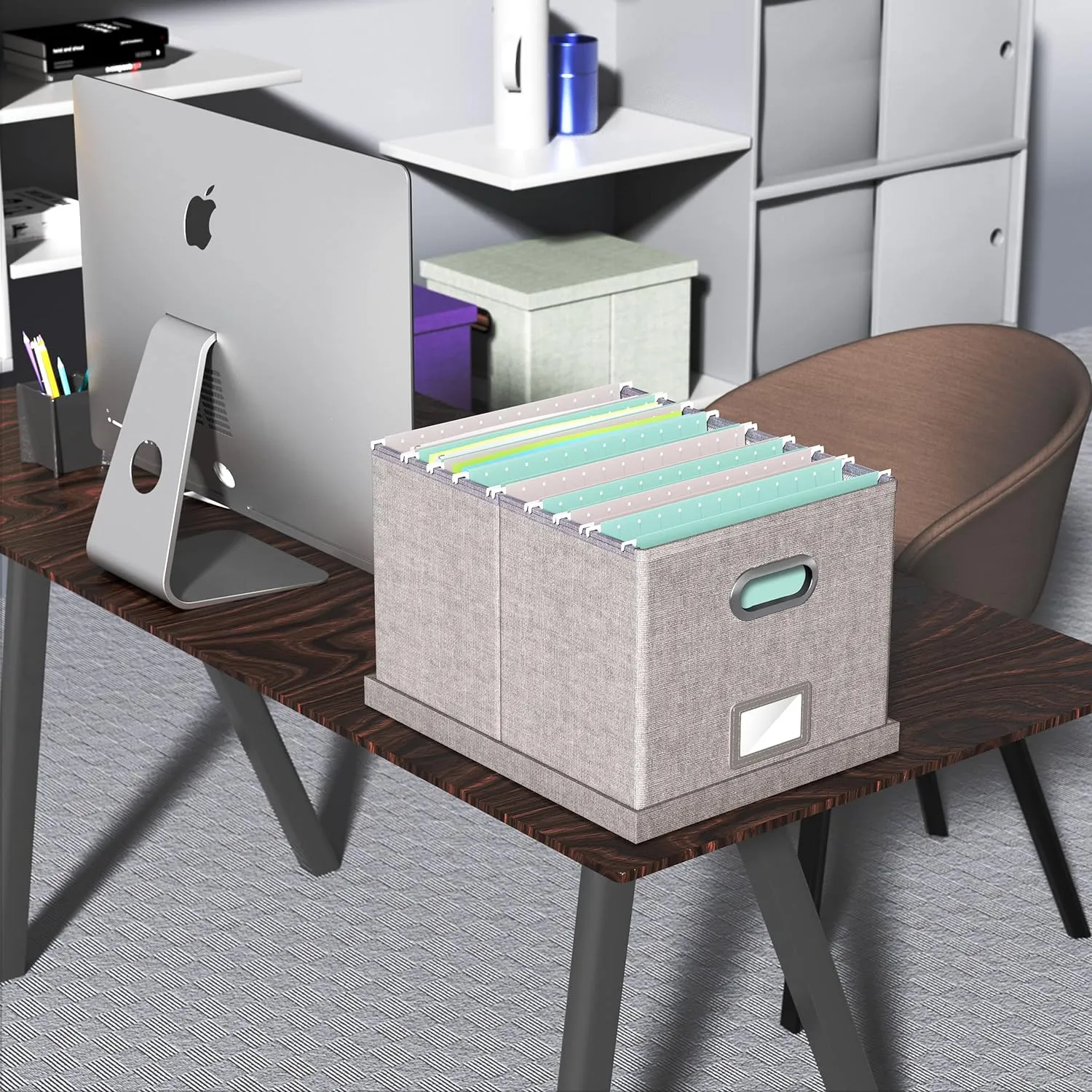 Oterri File Organizer With Lid, Portable Hanging File Box for Letter/Legal Folder Storage, Office/Decor/Home, 1 Pack, Gray