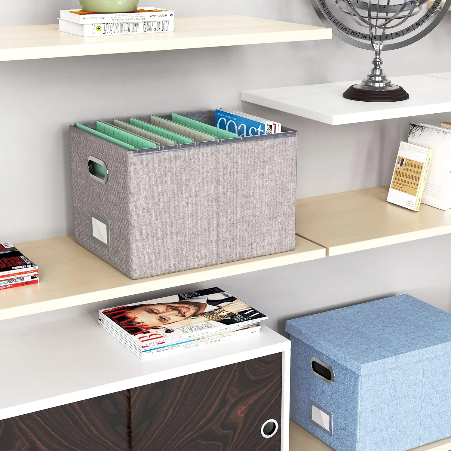 Oterri File Organizer With Lid, Portable Hanging File Box for Letter/Legal Folder Storage, Office/Decor/Home, 1 Pack, Gray