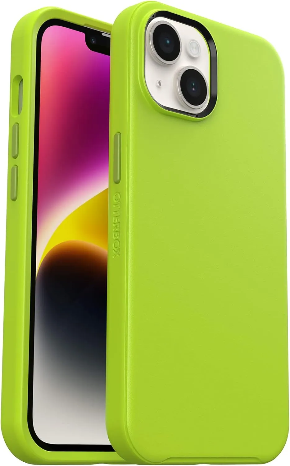 OtterBox iPhone 14 & iPhone 13 Symmetry Series  Case - Lime All Yours (Green), Ultra-Sleek, Snaps to MagSafe, Raised Edges Protect Camera & Screen