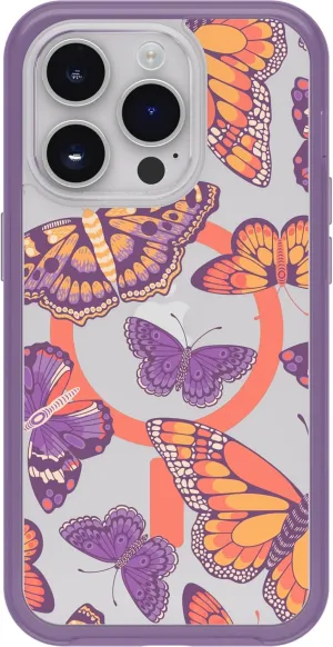 OtterBox iPhone 14 Pro Symmetry Series  Clear Case - Butterfly Flutter (Purple), Snaps to MagSafe, Ultra-Sleek, Raised Edges Protect Camera & Screen