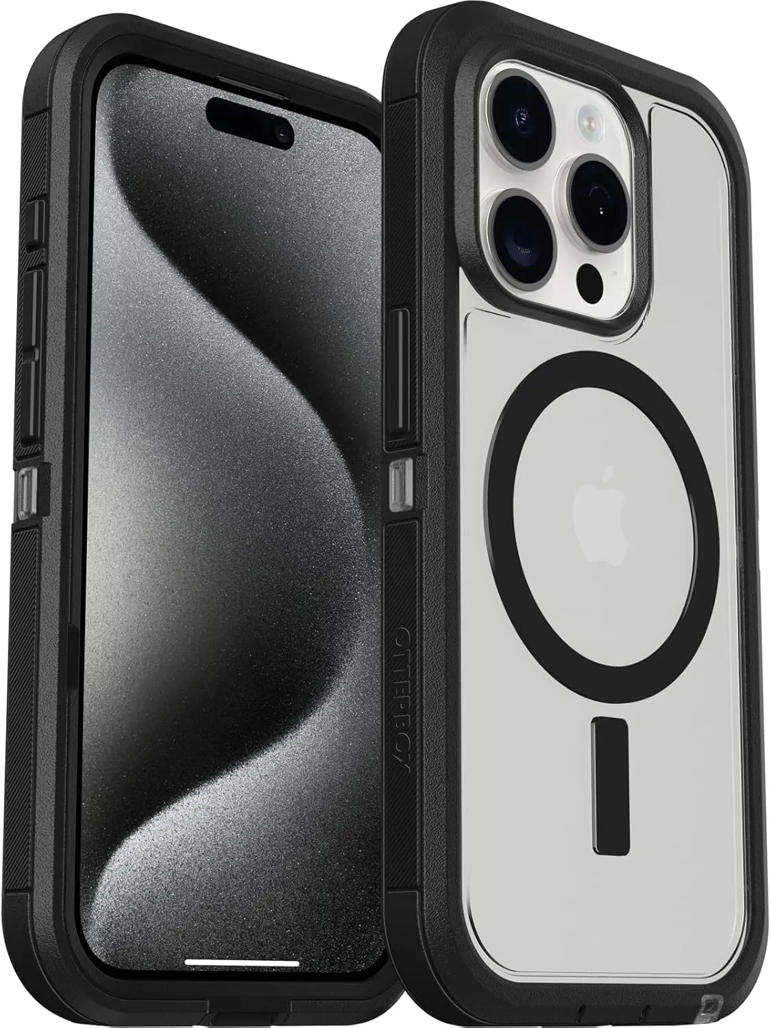 OtterBox iPhone 15 Pro (Only) Defender Series XT Clear Case - Dark Side (Black/Clear), screenless, Rugged, Snaps to MagSafe, Lanyard Attachment