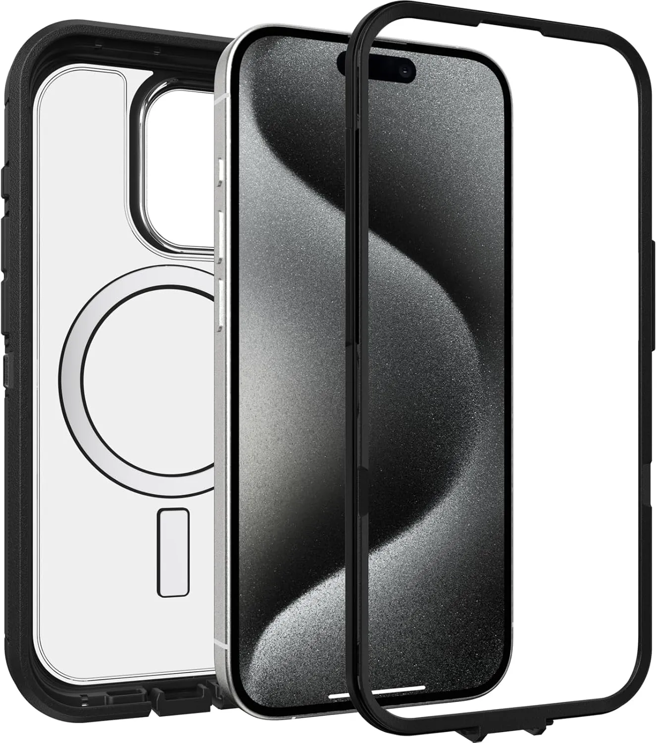 OtterBox iPhone 15 Pro (Only) Defender Series XT Clear Case - Dark Side (Black/Clear), screenless, Rugged, Snaps to MagSafe, Lanyard Attachment