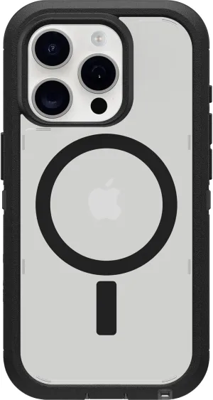 OtterBox iPhone 15 Pro (Only) Defender Series XT Clear Case - Dark Side (Black/Clear), screenless, Rugged, Snaps to MagSafe, Lanyard Attachment
