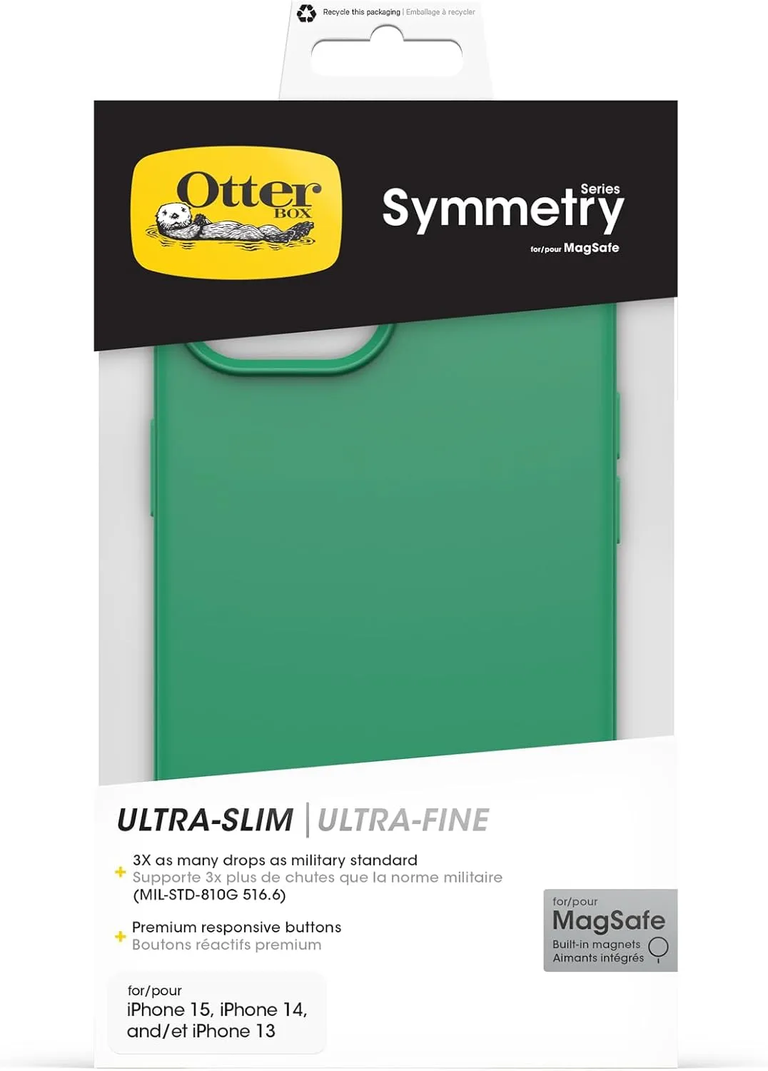 OtterBox iPhone 16e, 15, 14, & 13 Symmetry Series Case - Green Juice (Green), Snaps to MagSafe, Ultra-Sleek, Raised Edges Protect Camera & Screen