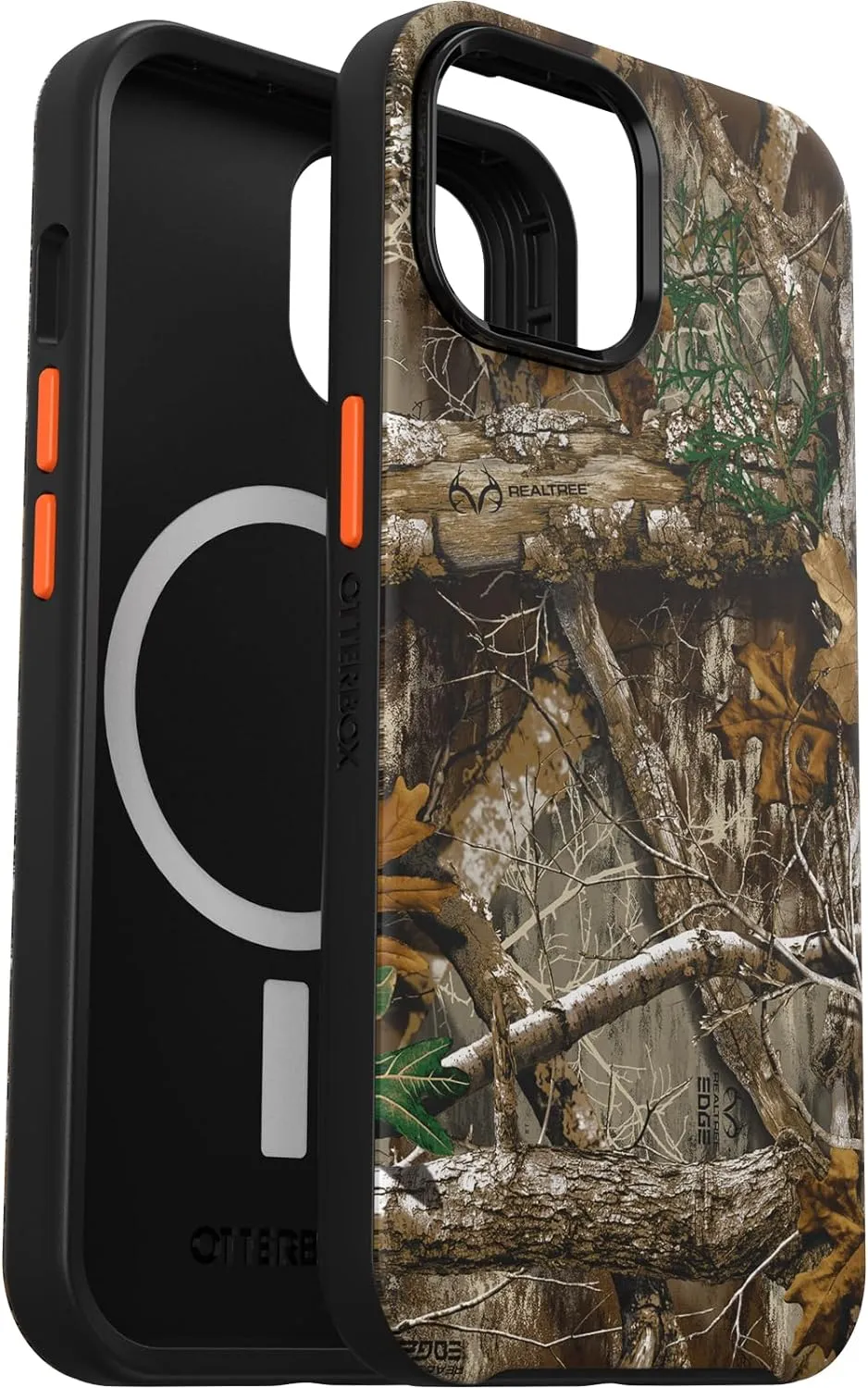 OtterBox iPhone 16e, 15, 14, & 13 Symmetry Series Case - Realtree Edge (Orange/Camo), Snaps to MagSafe, Ultra-Sleek, Raised Edges Protect Camera & Screen