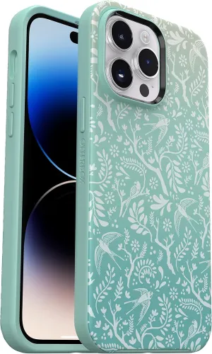 OtterBox Symmetry Series Series  Graphics Antimicrobial Case with MagSafe for iPhone 14 Pro Max (ONLY) - Feathers and Ferns (Green)