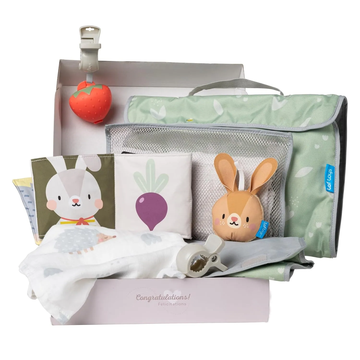 Outdoor Developmental kit, 7 Products Bamboo Swaddle, Baby Soft Book, Pacifier case, Changing mat, Carry Bag, rattling Toy Best for Newborns & up Development Montessori Infant Toys 0-6 Months Babies