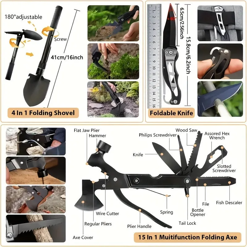 Outdoor Survival Kit with Molle System and Emergency Tent
