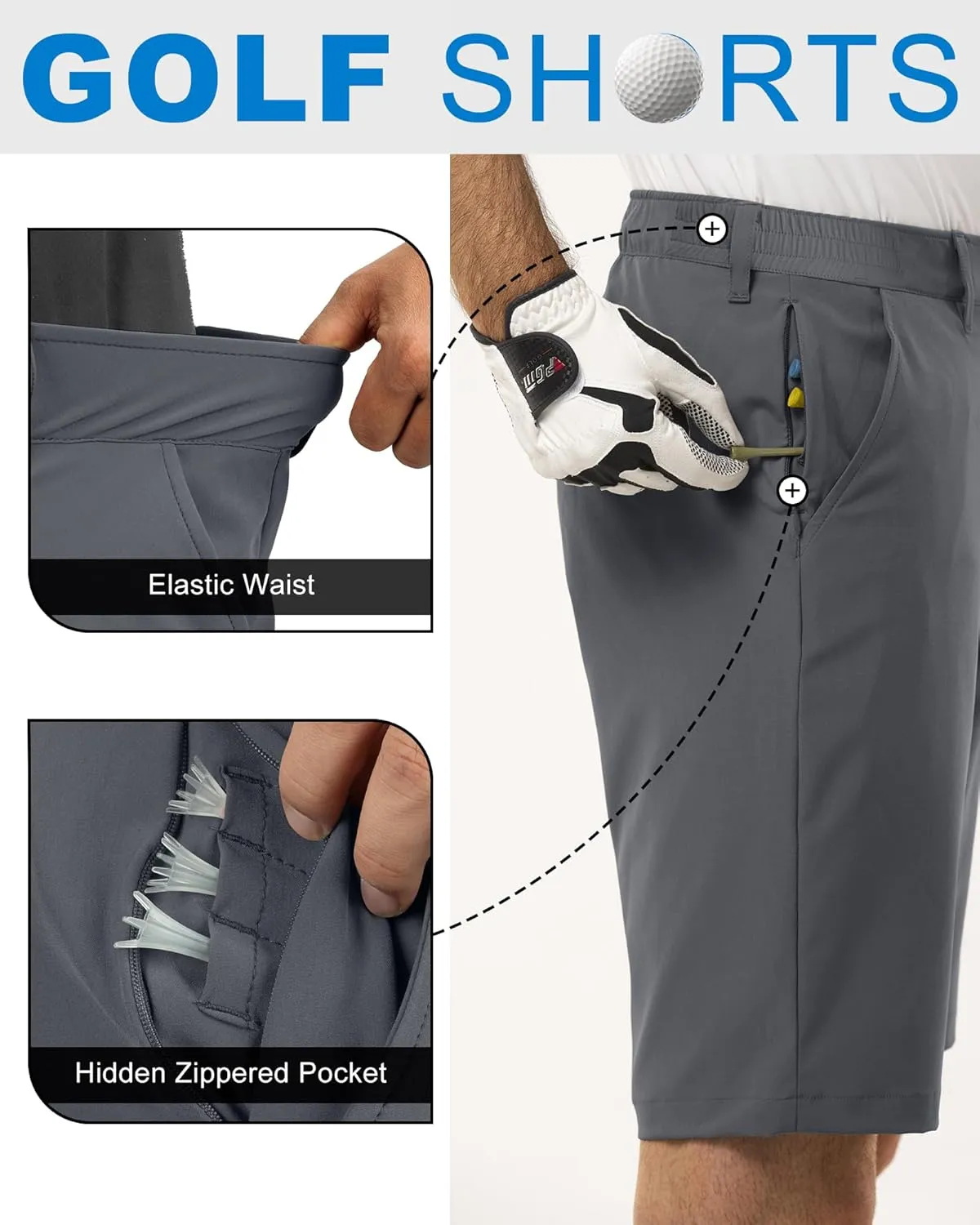 Outdoor Ventures Men's Golf Shorts 11" Inseam Classic-Fit Flat Front Stretch Casual Shorts with Pockets Summer Hiking Travel