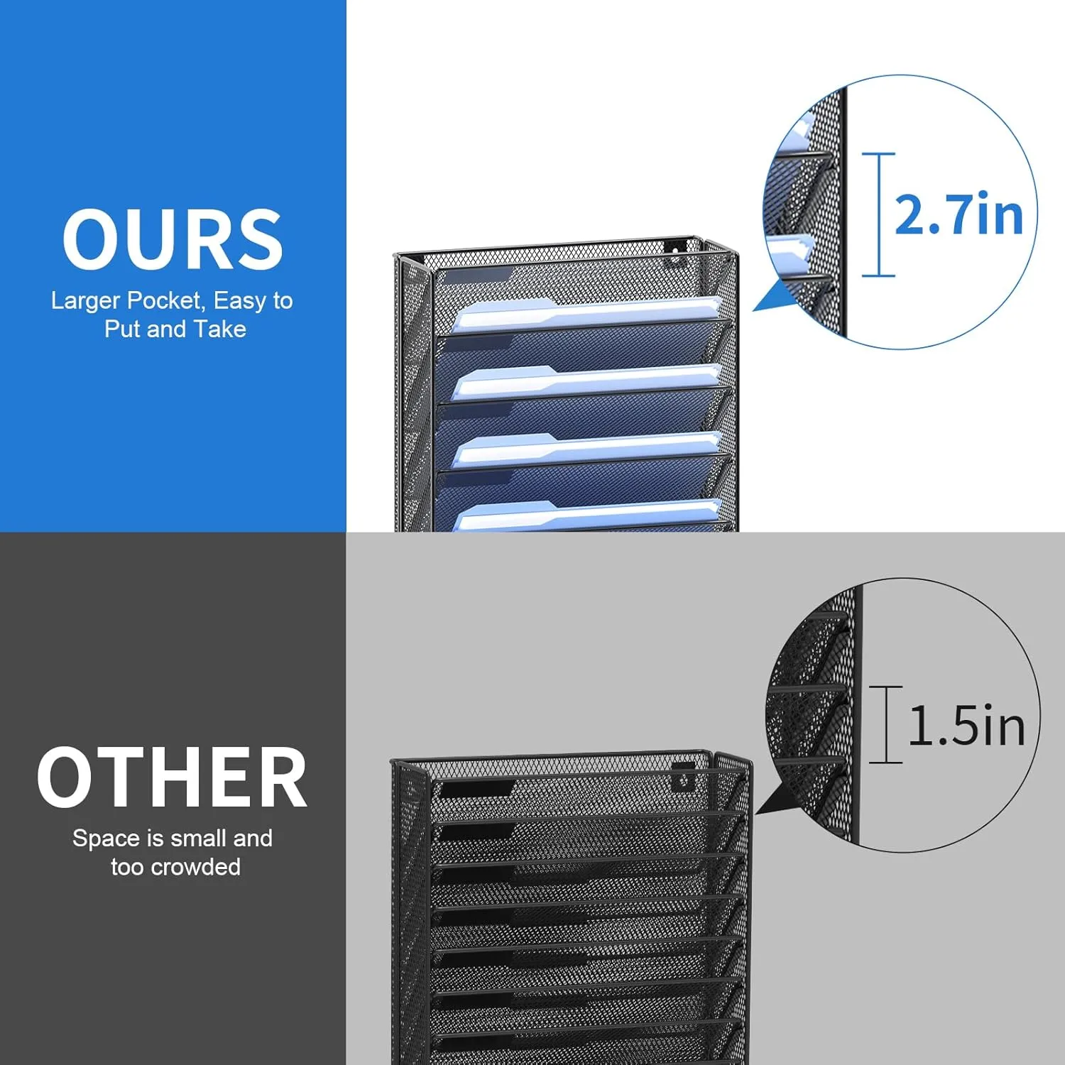 OUTWOLF Hanging Wall File Organizer with Hooks, 12 Tier Vertical Wall Mount File Holder, File Folder Wall Organizer for Office