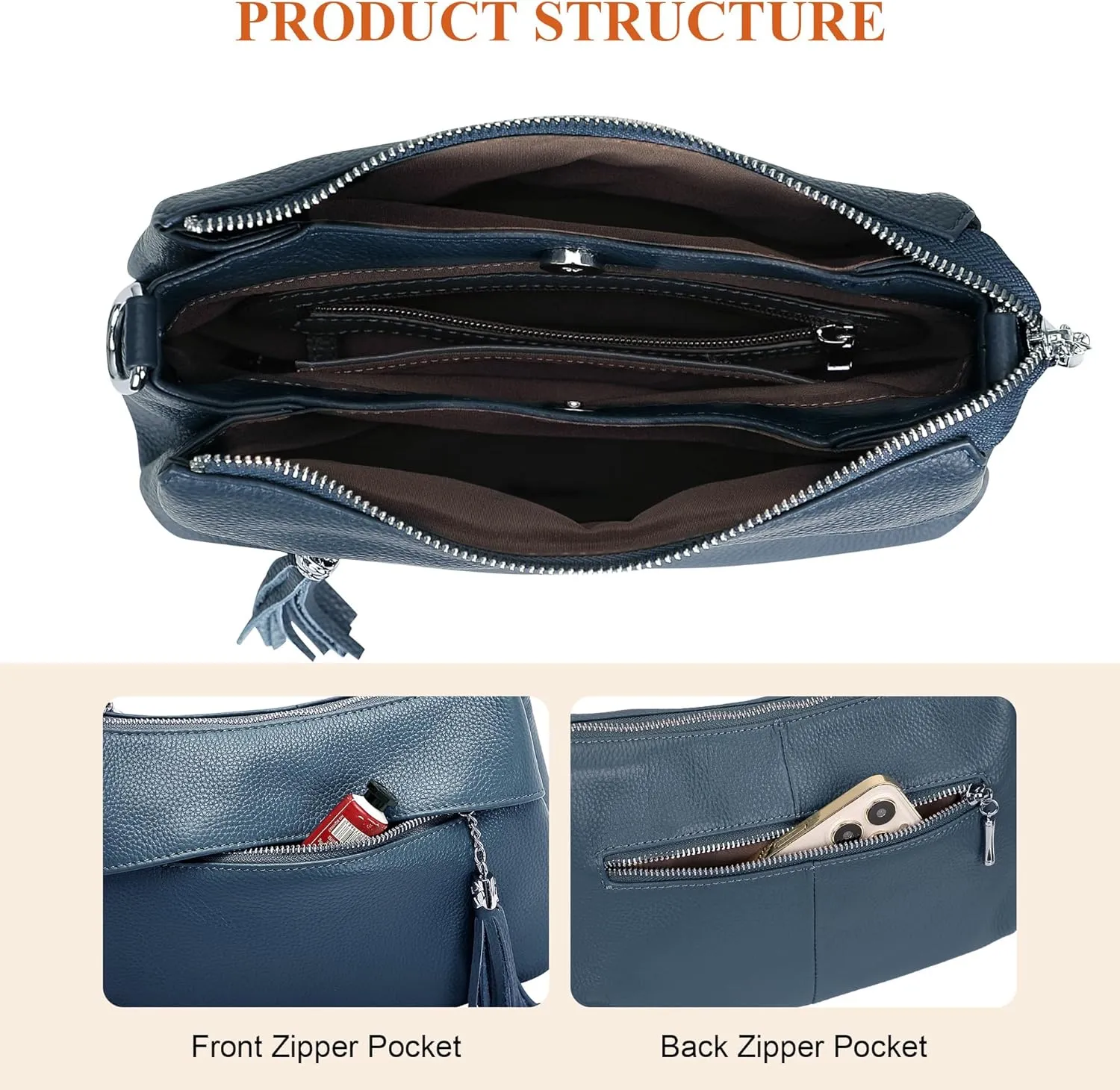 Over Earth Leather Handbags for Women Small Hobo Shoulder Bag Ladies Crossbody Purse