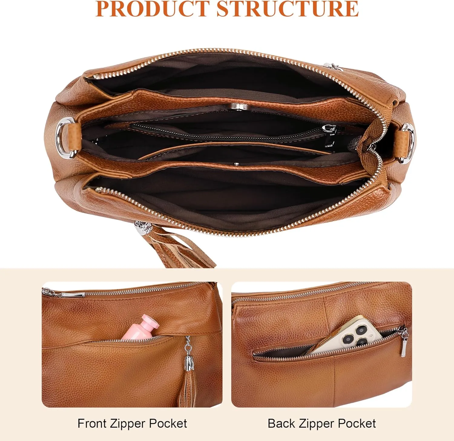 Over Earth Leather Handbags for Women Small Hobo Shoulder Bag Ladies Crossbody Purse