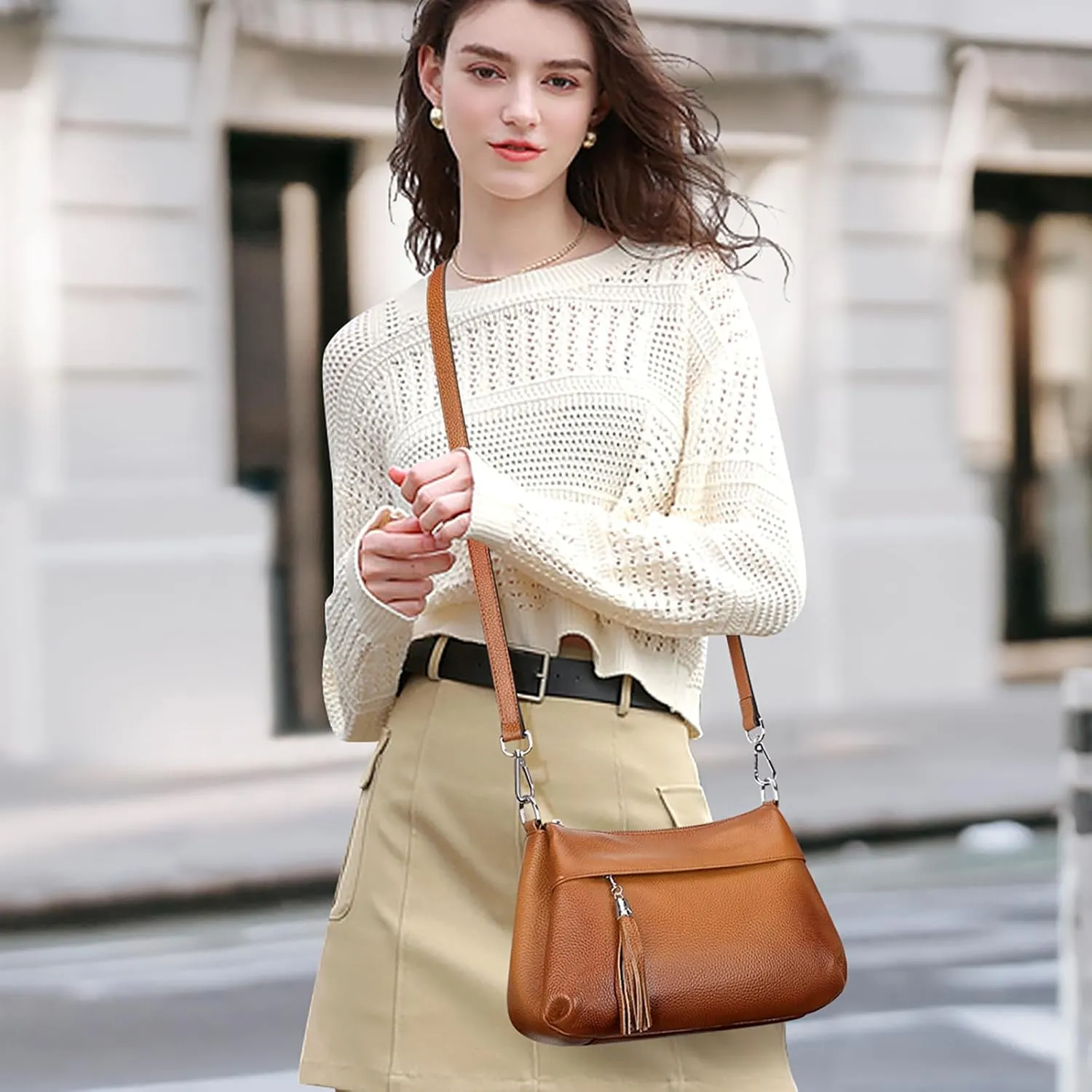 Over Earth Leather Handbags for Women Small Hobo Shoulder Bag Ladies Crossbody Purse