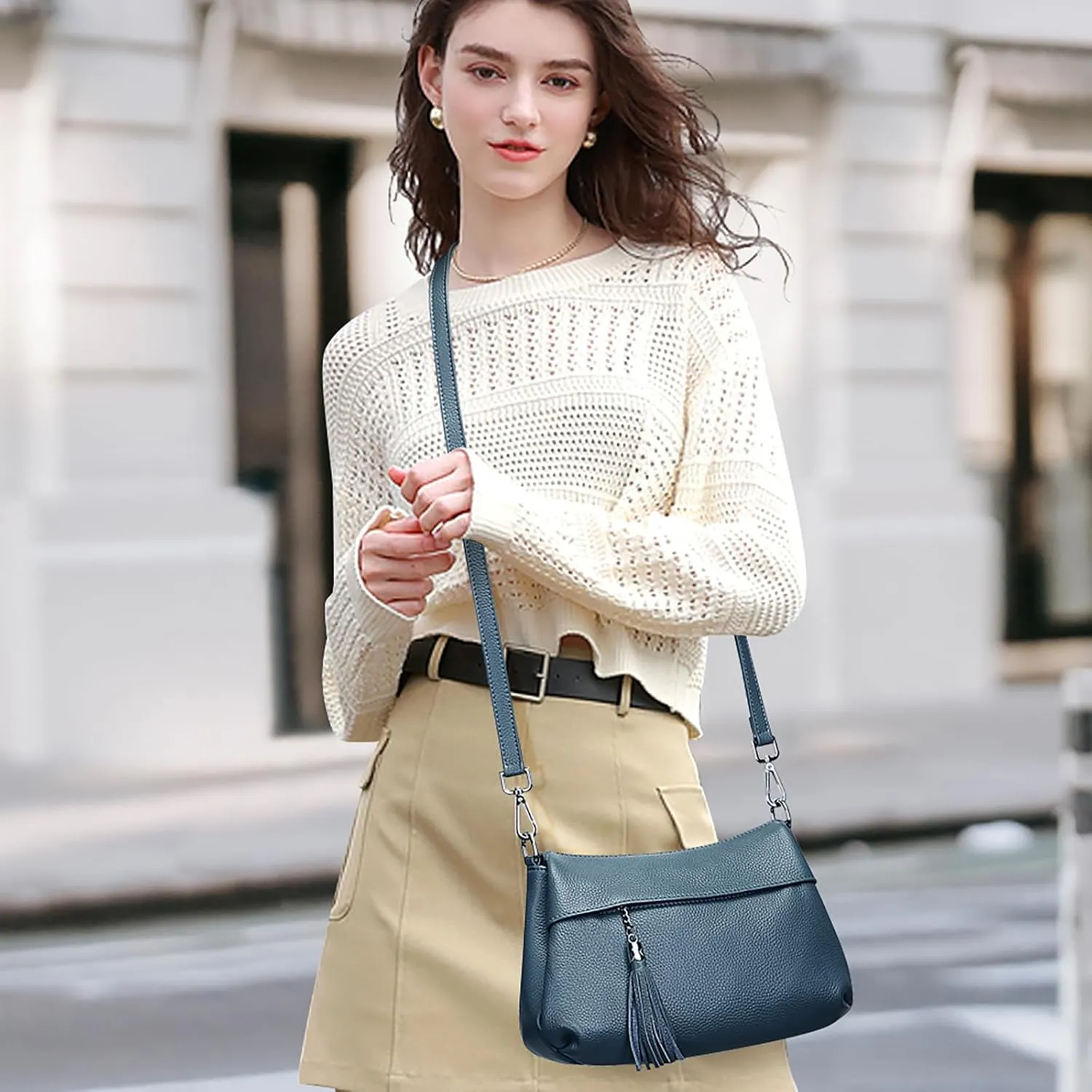 Over Earth Leather Handbags for Women Small Hobo Shoulder Bag Ladies Crossbody Purse