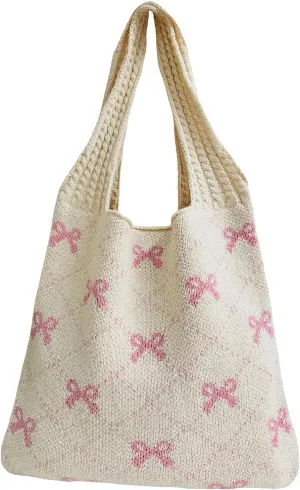 Ovida Crochet Tote Bag Mesh Beach Bag Fairycore Hobo Fairy Grunge Aesthetic Shoulder Bag Y2k Purse for Women Girls