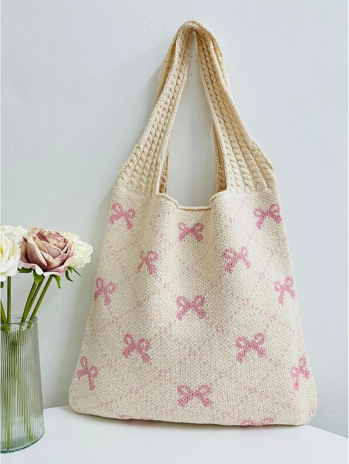 Ovida Crochet Tote Bag Mesh Beach Bag Fairycore Hobo Fairy Grunge Aesthetic Shoulder Bag Y2k Purse for Women Girls