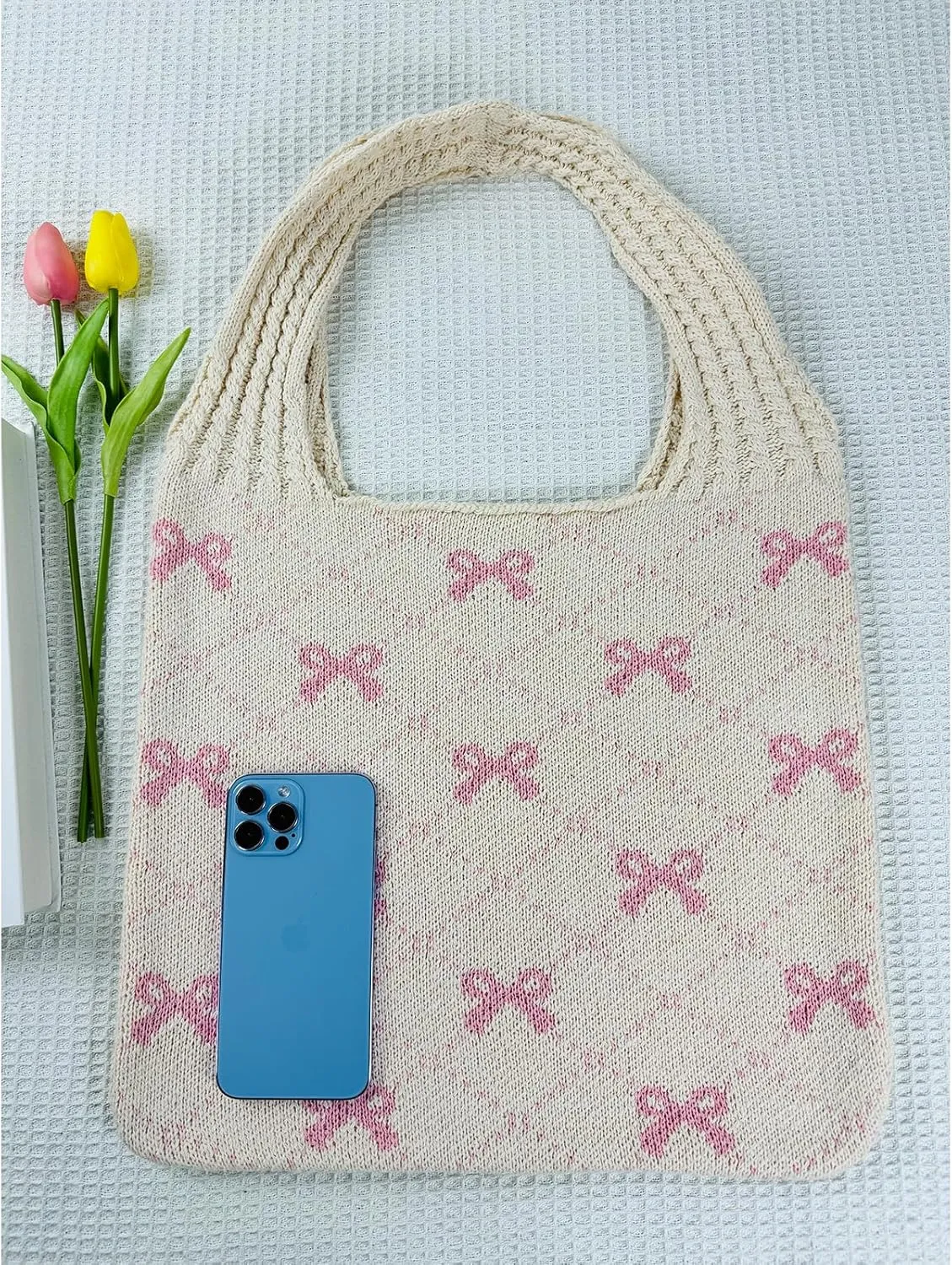 Ovida Crochet Tote Bag Mesh Beach Bag Fairycore Hobo Fairy Grunge Aesthetic Shoulder Bag Y2k Purse for Women Girls