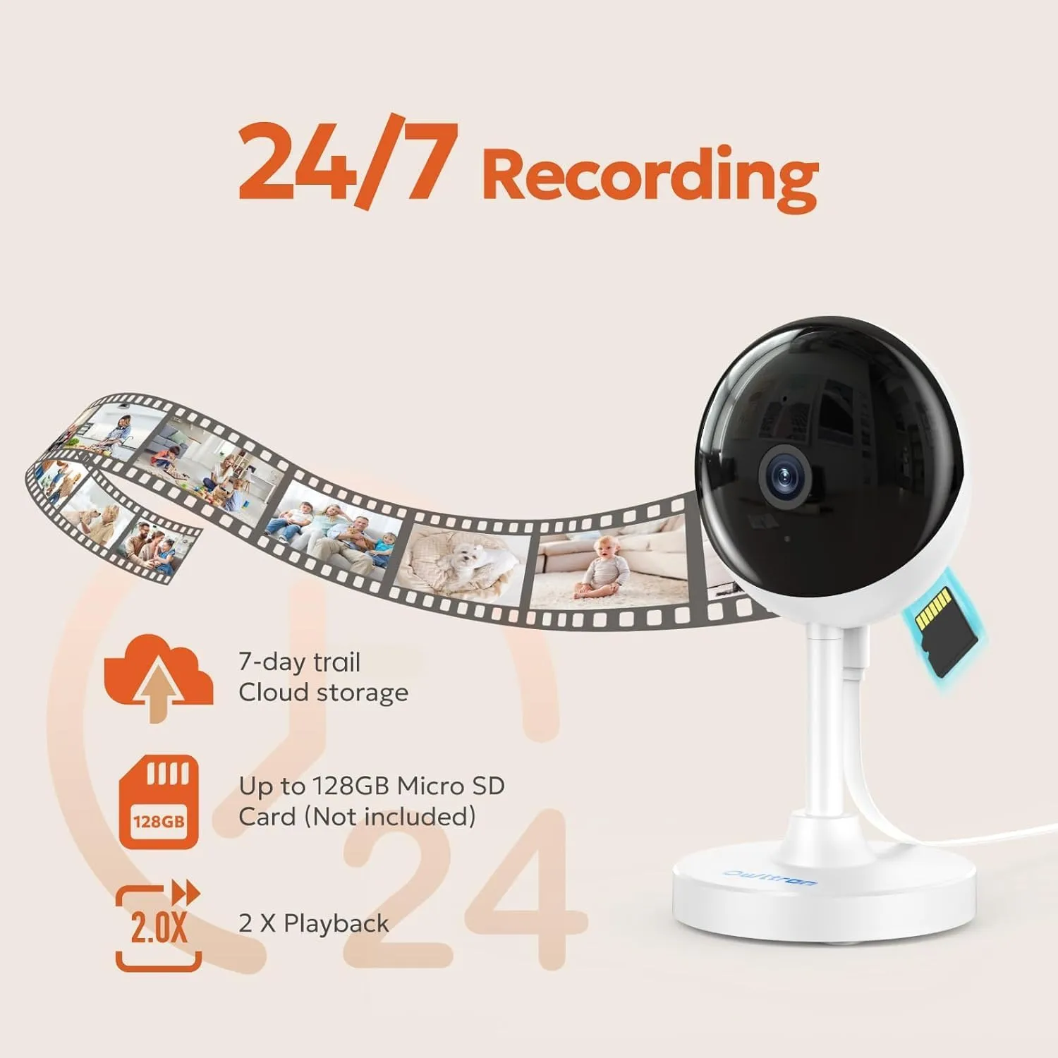 owltron Indoor Security Camera, 2K Cameras for Home Security with Motion Detection, Pet Cam & Baby Monitor with Night Vision, 2.4 GHz WiFi Two-Way Talk, Cloud/SD Storage, Works with Alexa