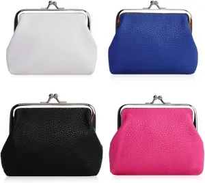 Oyachic 4Pcs Small PU Leather Coin Purse Grain Vintage Kiss lock Change Pouch Wallet with Clasp Car Card Holder Clutch Cash Bag for Woman Men