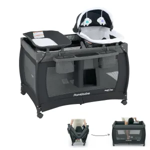 Pamo Babe 1-Second Setup 4-in-1 Playard for Babies - Heavy-Duty Steel Frame for Safe Sleep Space, Portable Crib with Changing Table, Locking Wheels, Breathable Mesh