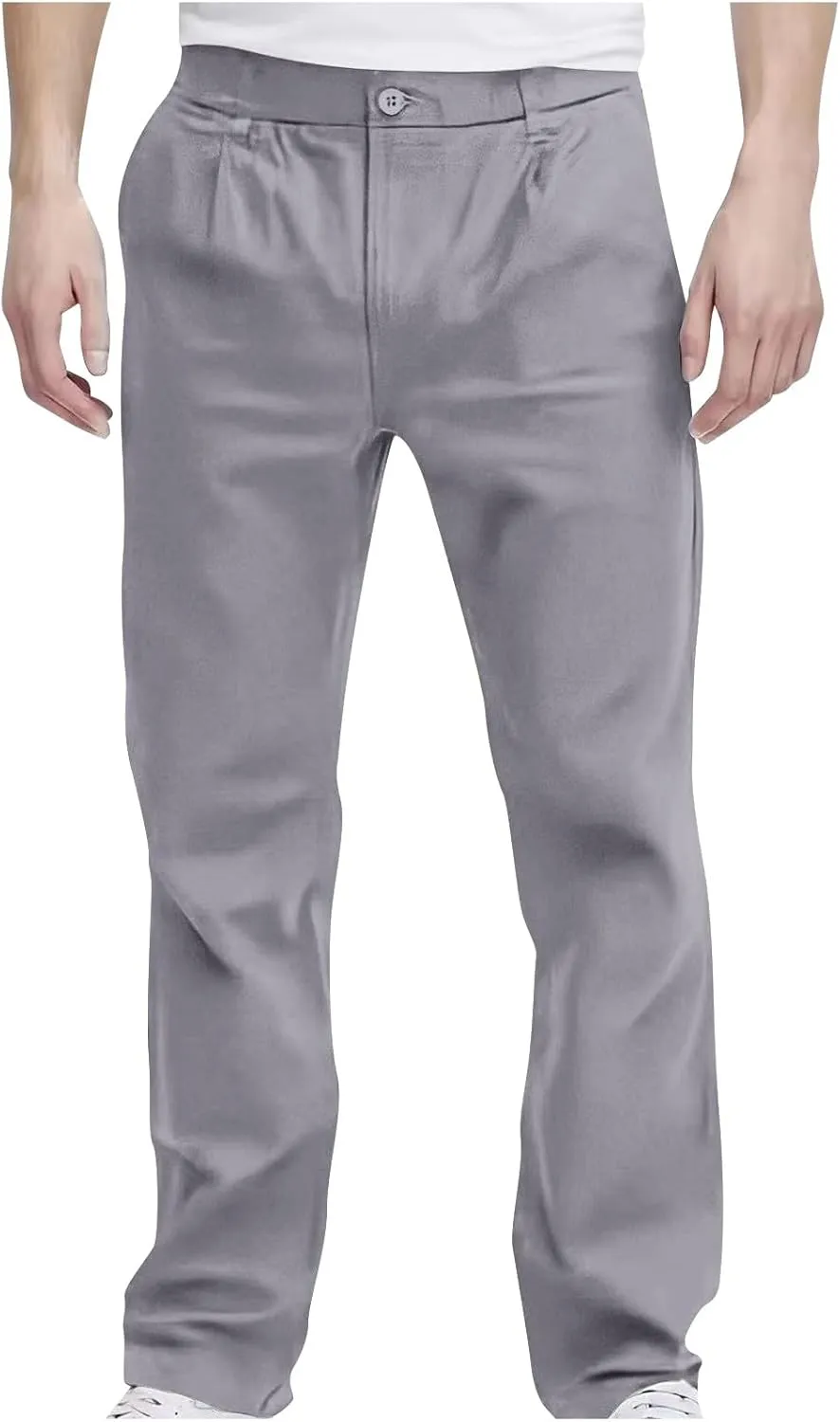 Pants for Men Casual Lightweight Relaxed Fit Chino Pant with Pocket Button Elastic Waistband Baggy Business Trousers