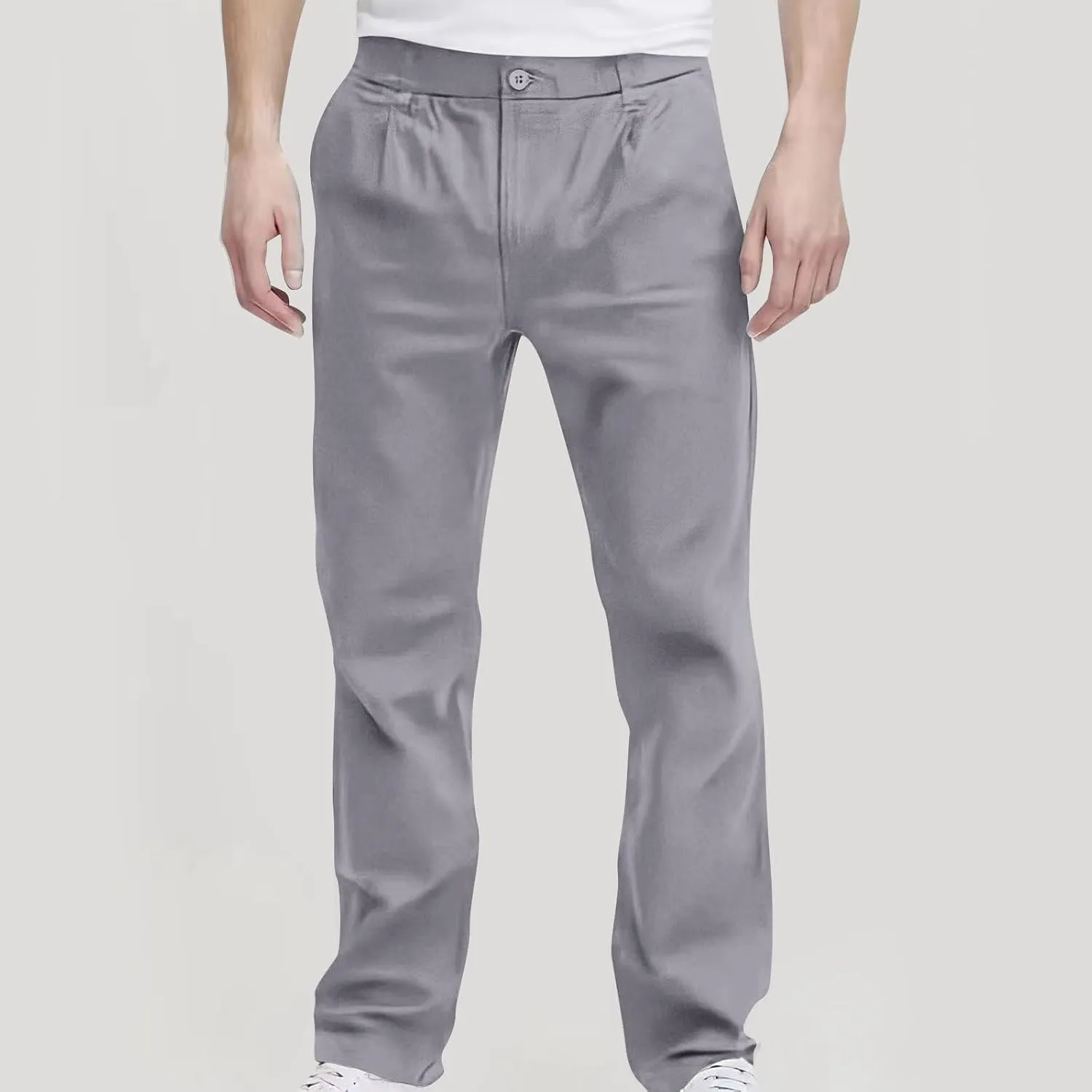 Pants for Men Casual Lightweight Relaxed Fit Chino Pant with Pocket Button Elastic Waistband Baggy Business Trousers
