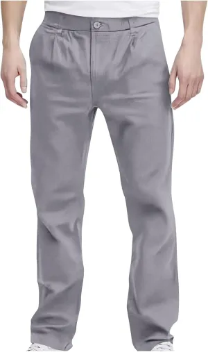 Pants for Men Casual Lightweight Relaxed Fit Chino Pant with Pocket Button Elastic Waistband Baggy Business Trousers