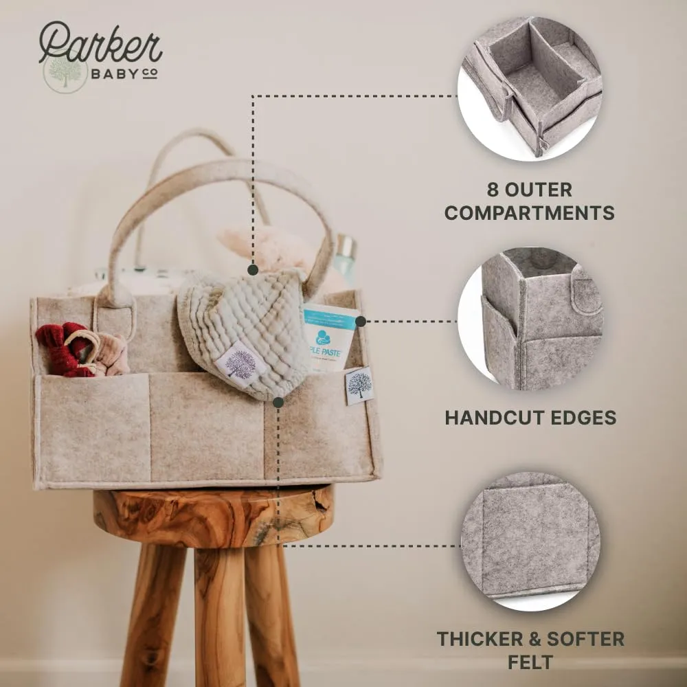 Parker Baby Diaper Caddy - Nursery Storage Bin and Car Organizer for Diapers and Baby Wipes - White, Regular