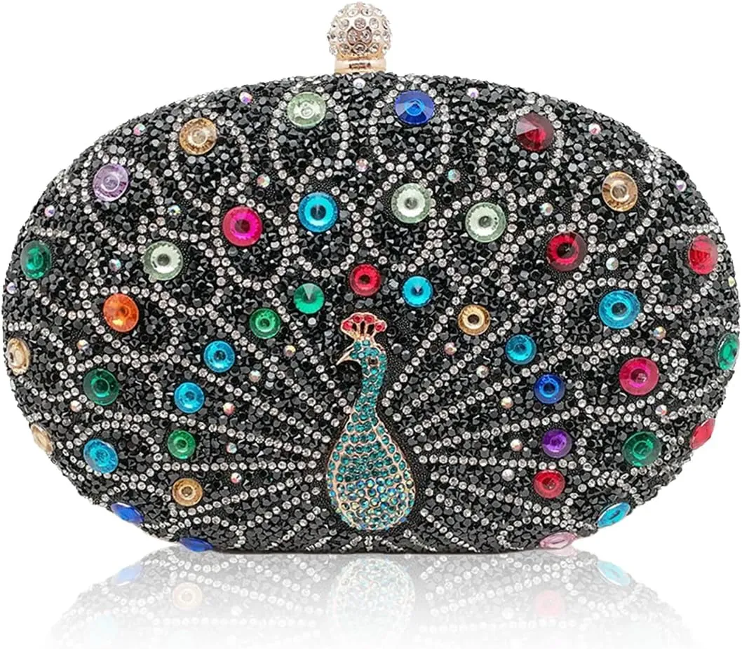 Peacock Evening Bag Rhinestone Clutch Bag for Women Sparkly Crystal Handbag Bridal Wedding Purse Elegant Shoulder Bag