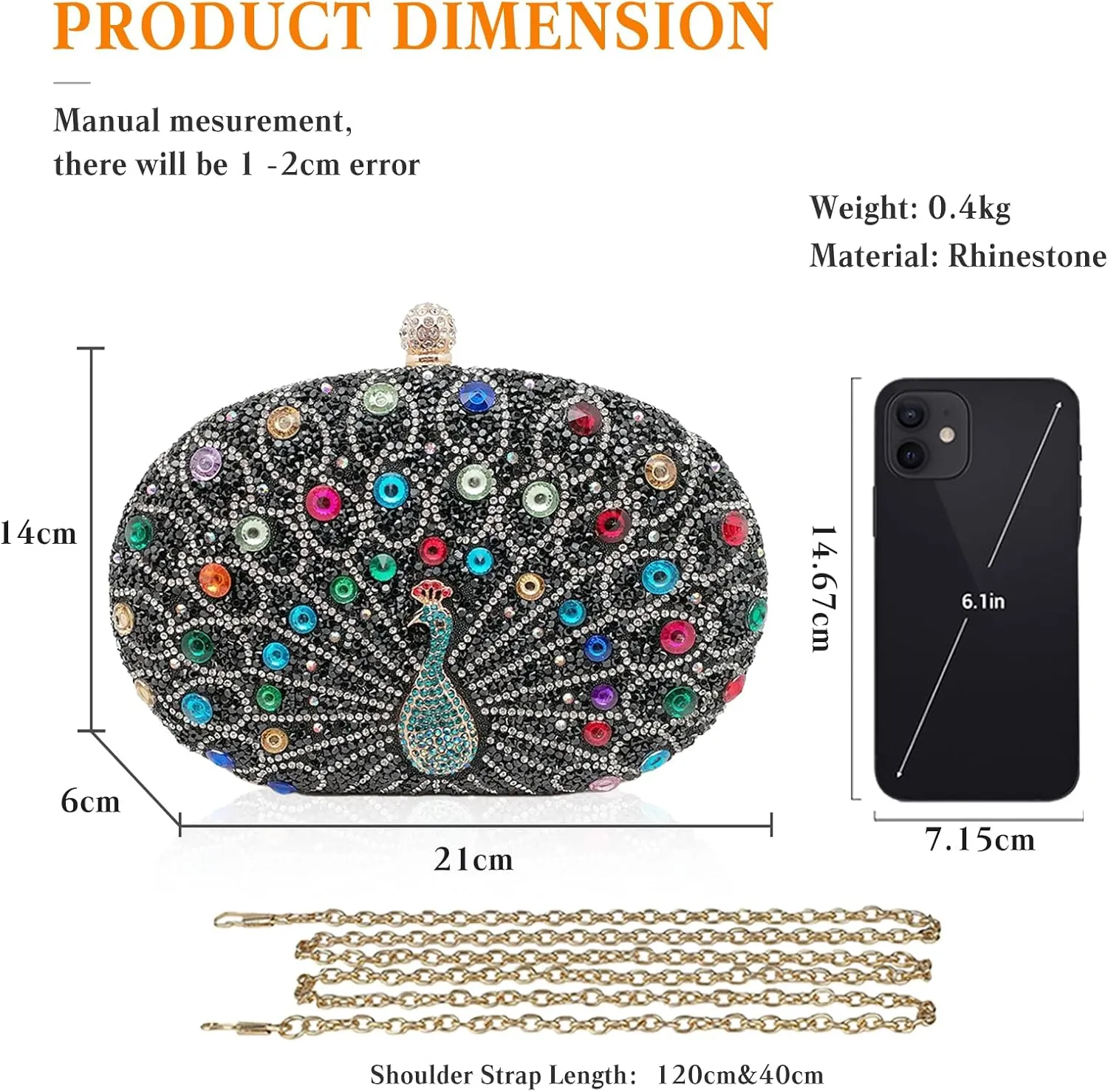 Peacock Evening Bag Rhinestone Clutch Bag for Women Sparkly Crystal Handbag Bridal Wedding Purse Elegant Shoulder Bag