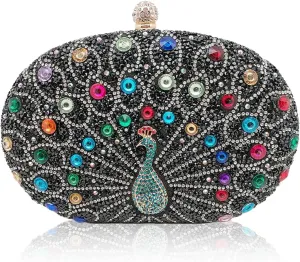 Peacock Evening Bag Rhinestone Clutch Bag for Women Sparkly Crystal Handbag Bridal Wedding Purse Elegant Shoulder Bag
