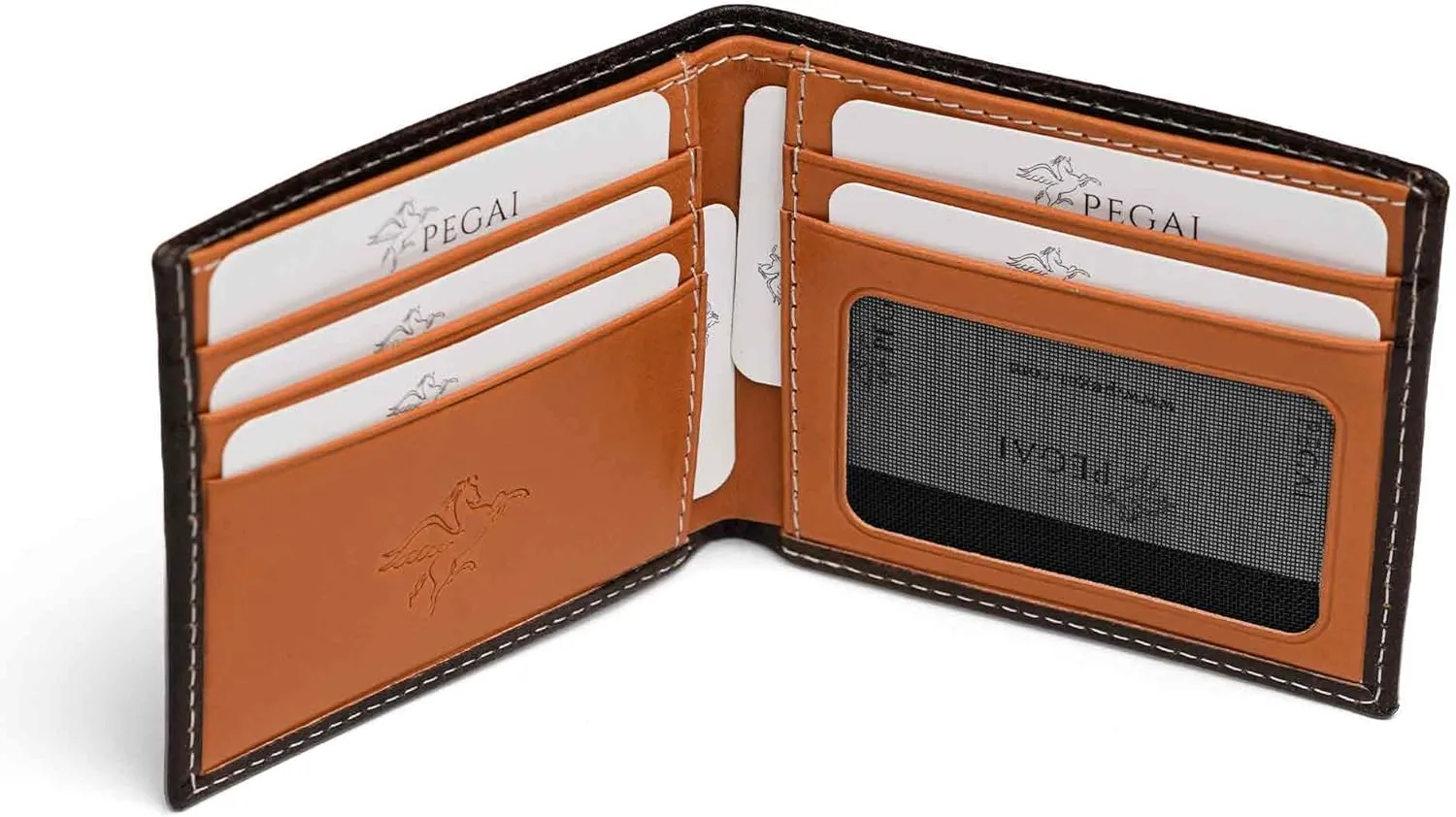 PEGAI Standard Leather Bifold Wallet For Men | Minimalist RFID Blocking Slim Wallet For Men With Credit Card Holder | Edward Italian (Brown & Mustard)
