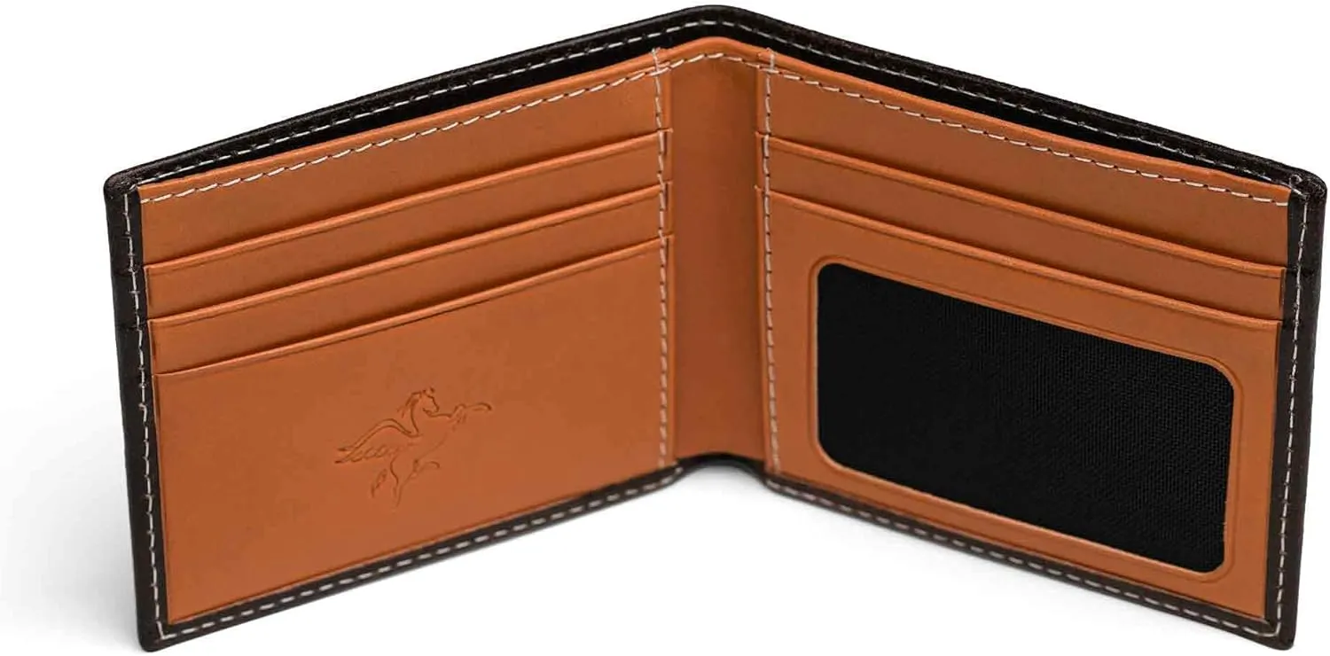 PEGAI Standard Leather Bifold Wallet For Men | Minimalist RFID Blocking Slim Wallet For Men With Credit Card Holder | Edward Italian (Brown & Mustard)