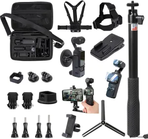 PellKing 21 in 1 Accessories Kit for OSMO Pocket 3,Including Hard Shell case,Magnetic Mount,Desktop Base Mount,Selfie Stick,Tripod,Chest Mount,Mobile Phone Holder,Screen Protector,Backpack Clip