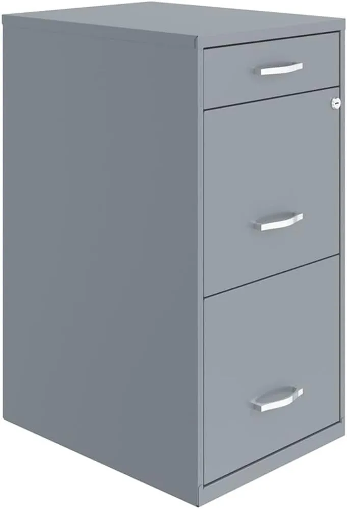 Pemberly Row 18" 3-Drawer Metal File Cabinet with Pencil Drawer in Gray