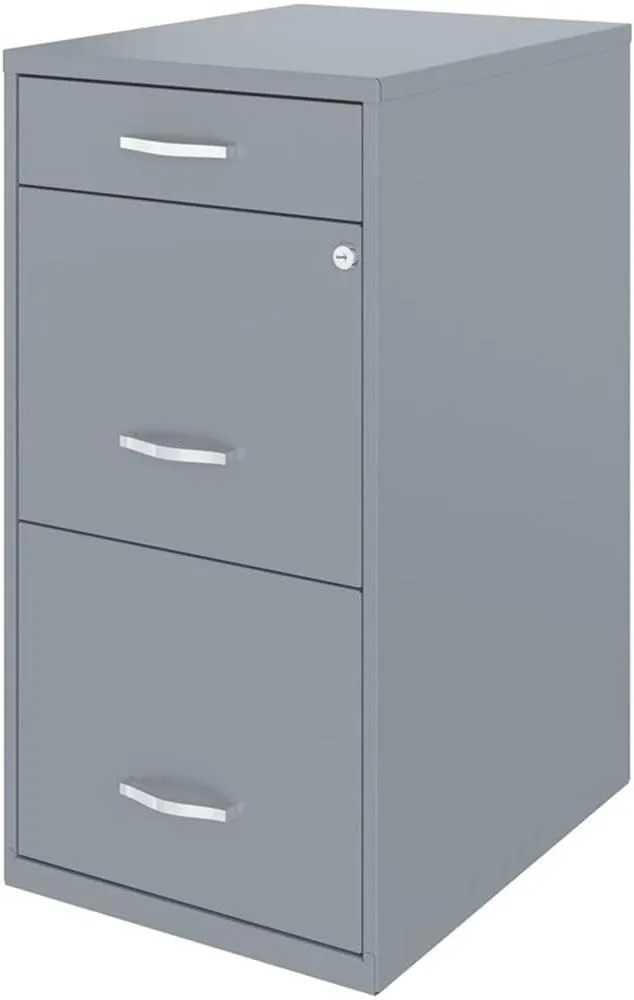 Pemberly Row 18" 3-Drawer Metal File Cabinet with Pencil Drawer in Gray
