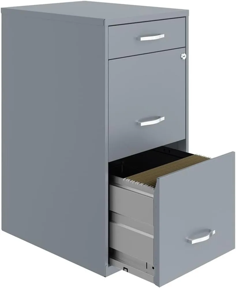 Pemberly Row 18" 3-Drawer Metal File Cabinet with Pencil Drawer in Gray