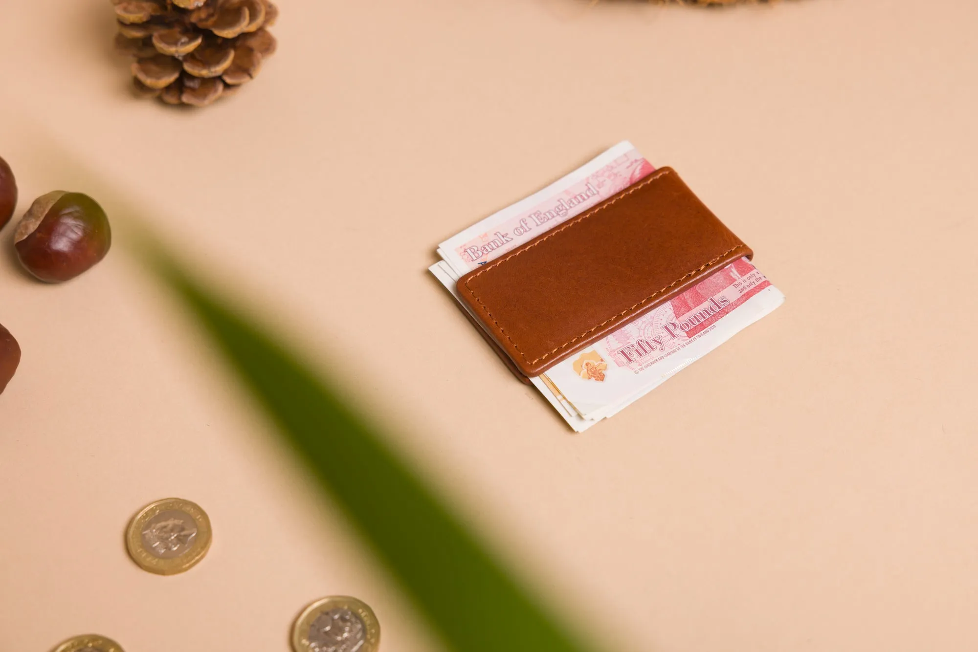 Personalised Engraved Cognac Leather Money Clip