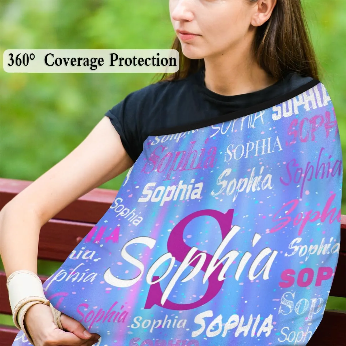 Personalized Baby Car Seat Canopy, Custom Name Baby Car Seats Covers for Boys, Nursing Breastfeeding Cover for Infant, Carseat Canopies for Newborn, Dream Light Blue Purple Stripe