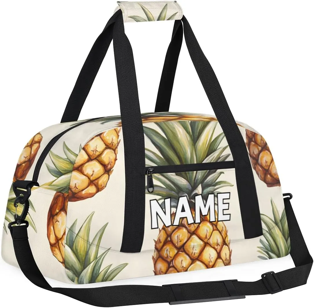 Personalized Custom Gym Bag for Women Men Carry on Tropical Pineapple Travel Duffel Tote Watercolor Fruit Overnight Workout Weekender Bag