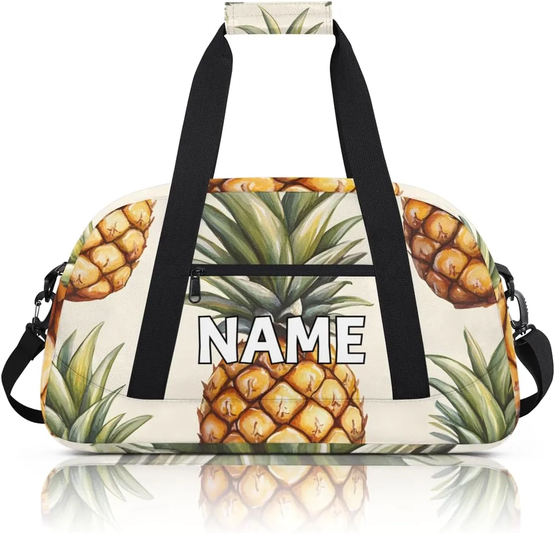 Personalized Custom Gym Bag for Women Men Carry on Tropical Pineapple Travel Duffel Tote Watercolor Fruit Overnight Workout Weekender Bag