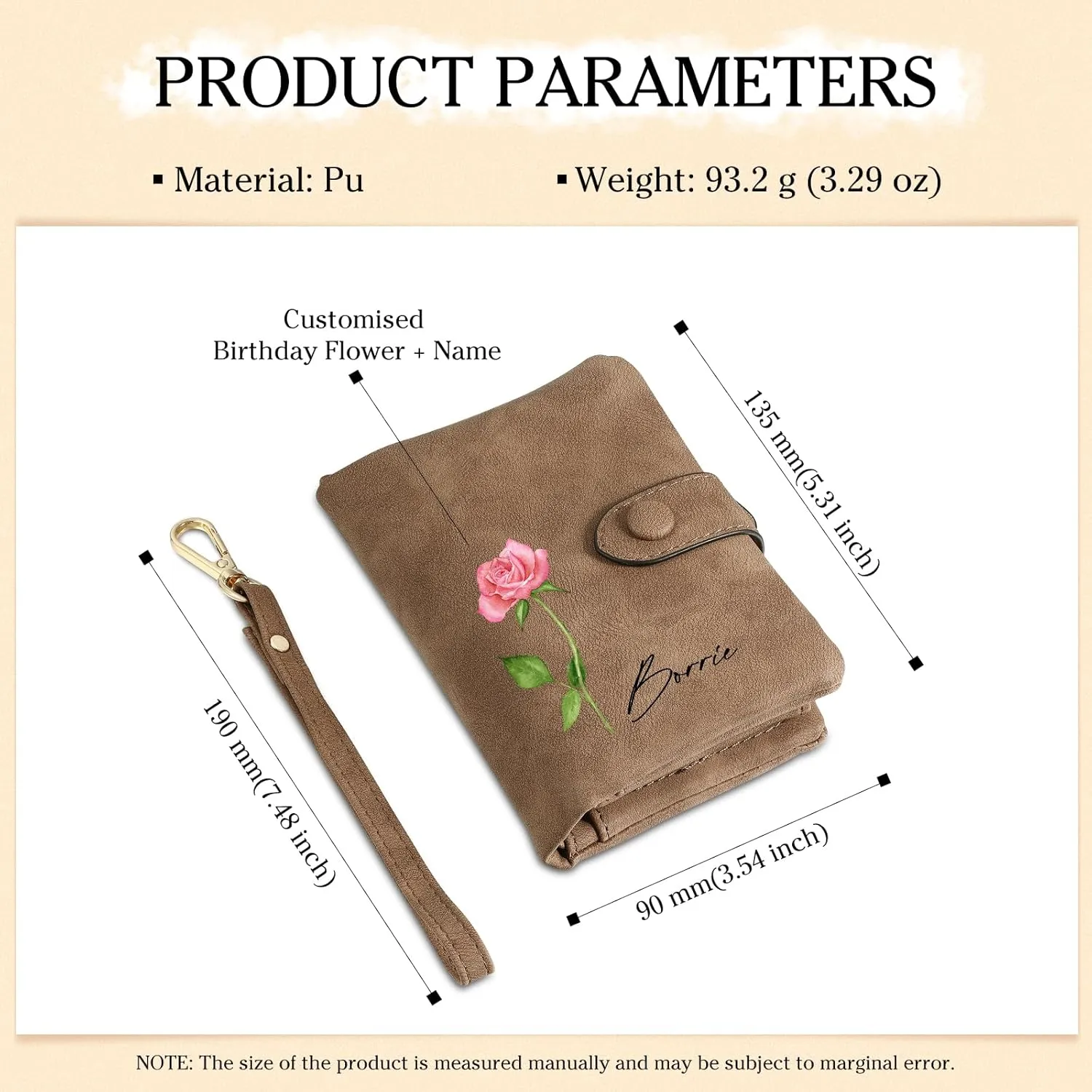 Personalized Custom Wallet with Name & Birth Flower for Women Multi Credit Card Wallet With Wrist Strap Birthday Gifts for Mom Mothers Day (Brown)