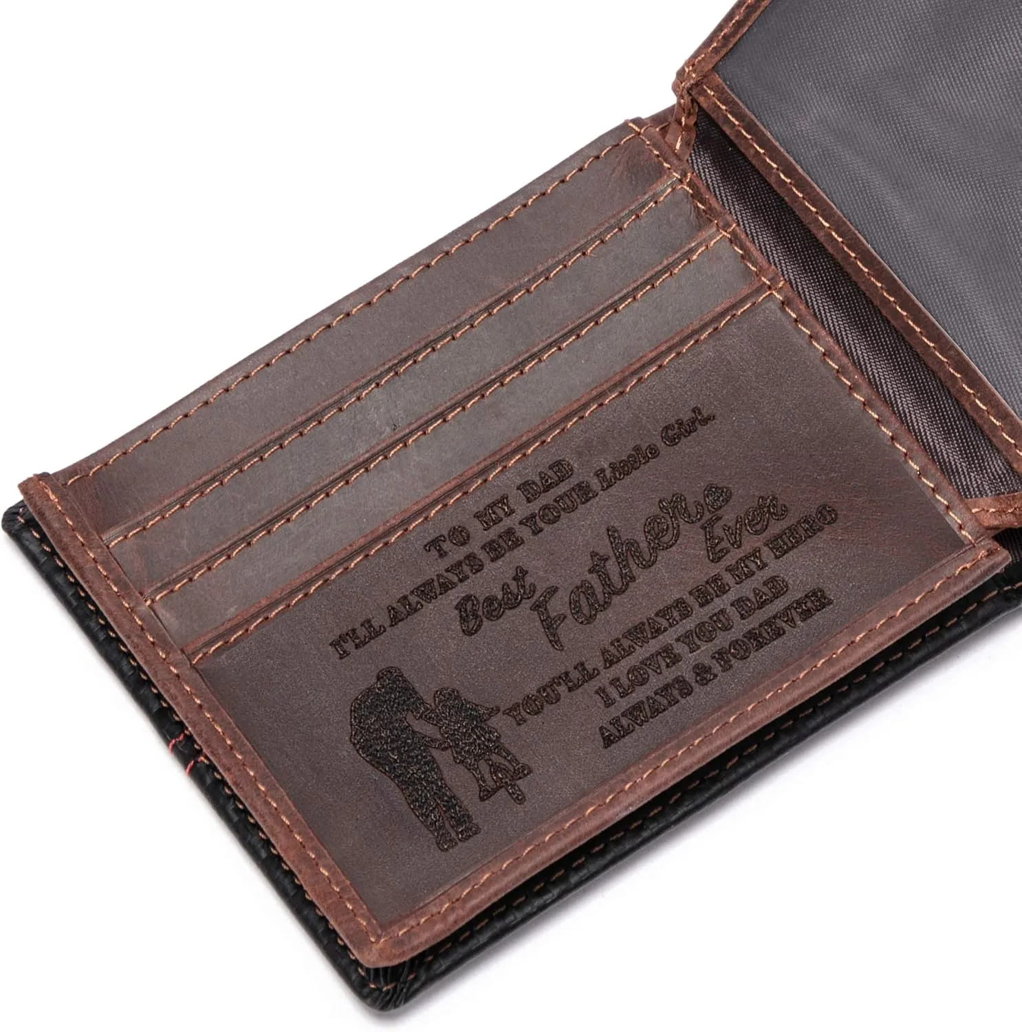 Personalized Engraved Leather Wallet for Dad from Daughter - Christmas Birthday Fathers Day Thanksgiving - I Love You - Men Custom Bifold Wallets for Him with Romatic Message