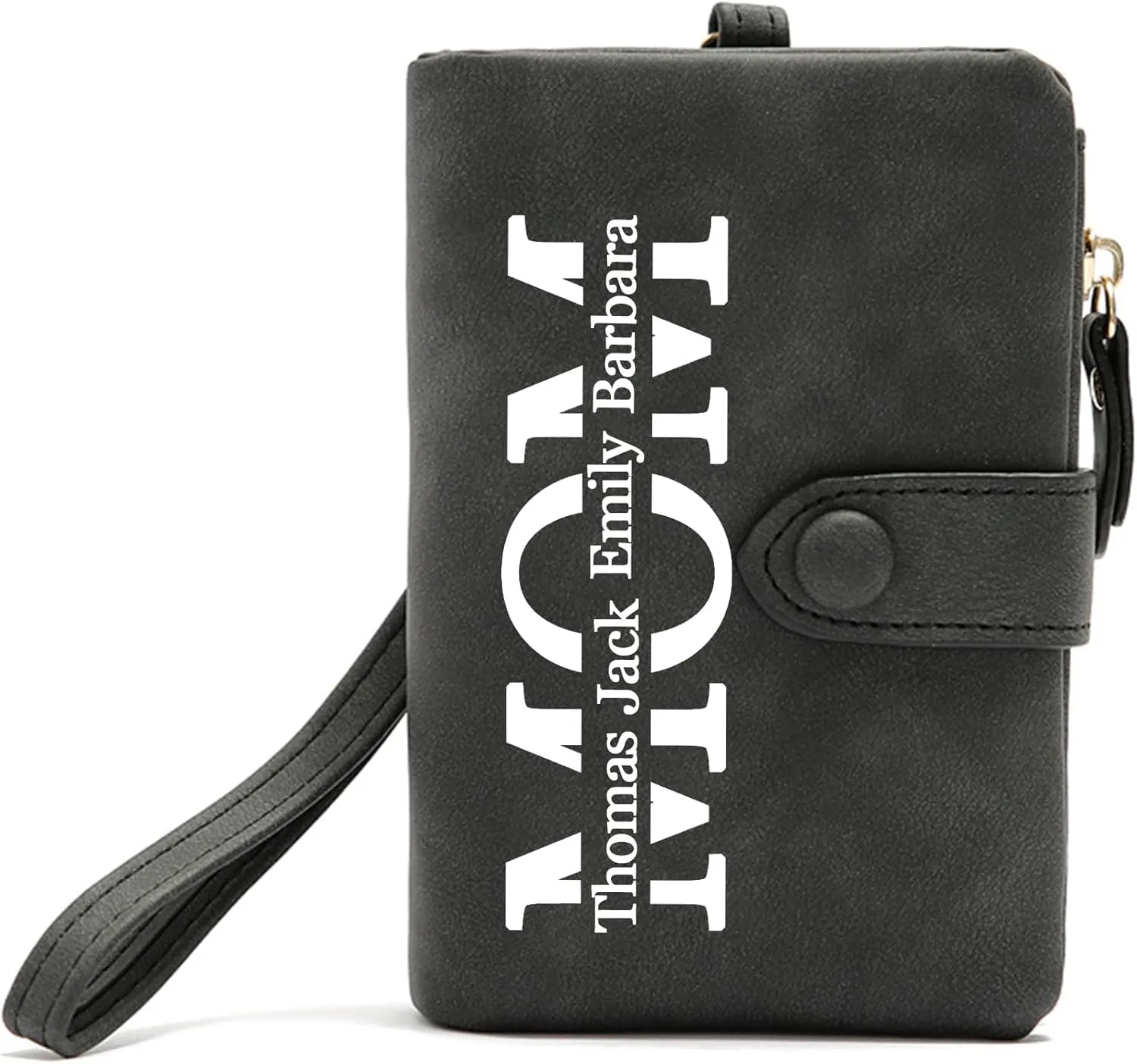 Personalized Gifts for Mom - Custom Womens Wallet with Names, Gifts for Mothers Day Mom Birthday - Customized Ladies Wristlet Wallet Coin Purse Bifold Cards Holder, Black
