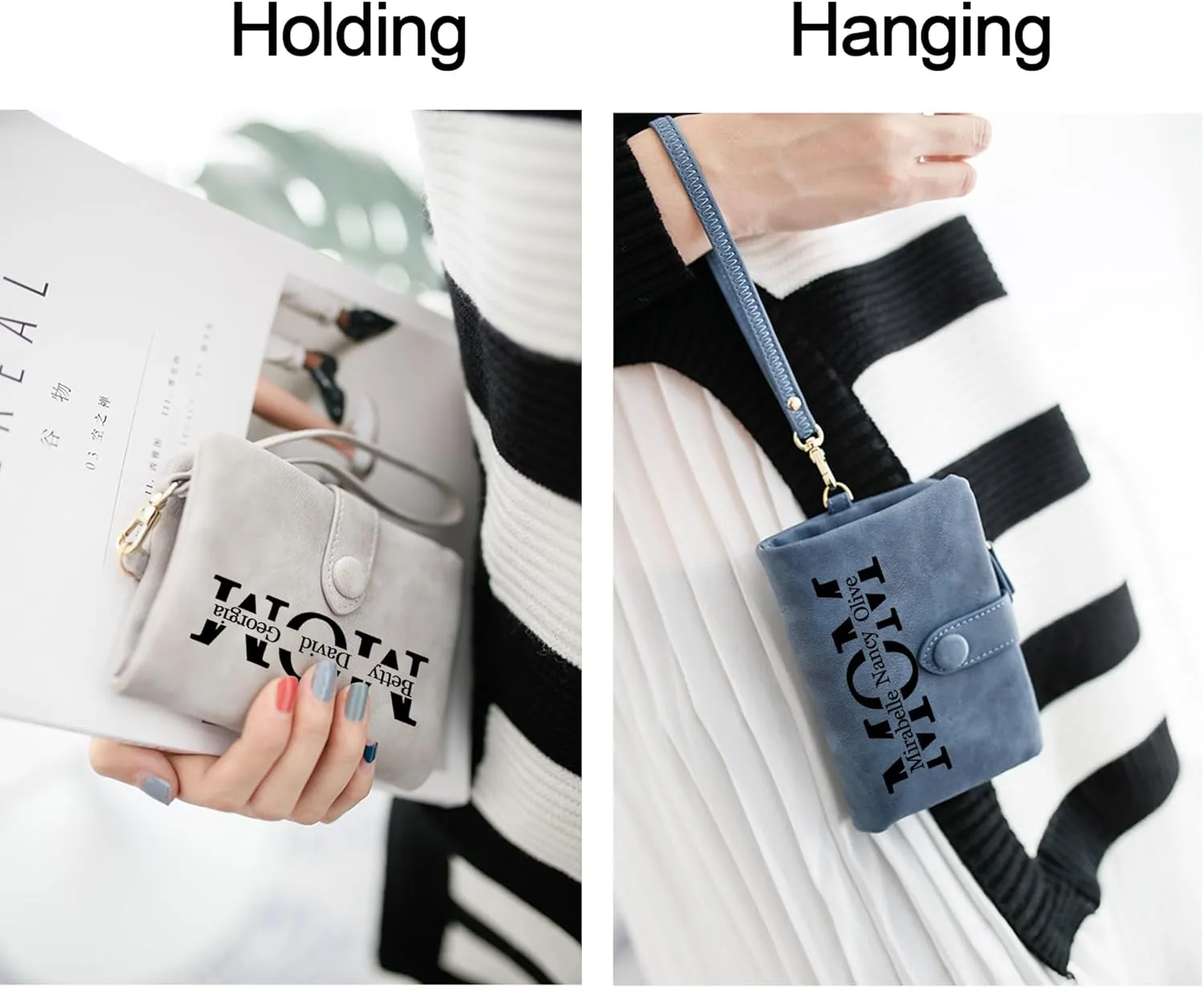 Personalized Gifts for Mom - Custom Womens Wallet with Names, Gifts for Mothers Day Mom Birthday - Customized Ladies Wristlet Wallet Coin Purse Bifold Cards Holder, Black