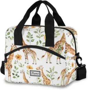 Personalized Insulated Lunch Bag Cooler Tote Bag Box Large for Women Men Giraffis Herbaceous Name Customized School Work Portable Adjustable Shoulder Strap Pocket
